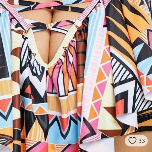 Plus Size Tribal Print Ruffle Bikini Top & Bottom Set Size 26 - Picture 3 of 14